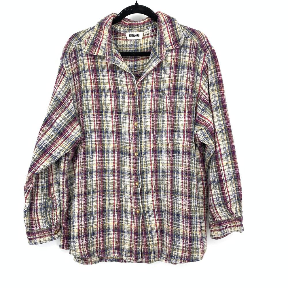 VTG 90s Gitano Button Front Long Sleeve Shirt Womens Size 24W Multicolor Plaid